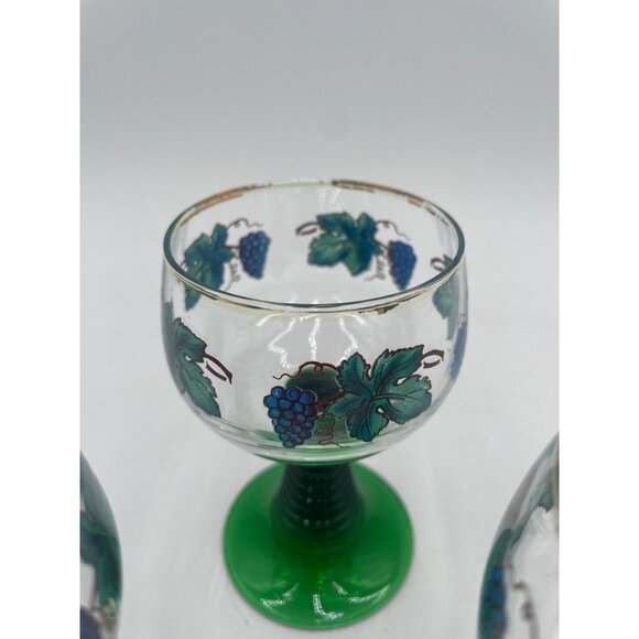 Vintage Luminarc France Wine Glass Set Of 3 With Grapevine Design & Green Stems - Picture 4 of 8